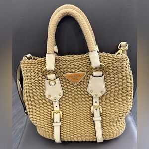 Prada Tan Woven crossbody and hand Bag